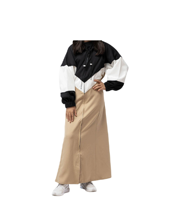 Beige Linen Abaya With A Belt At The Back v1