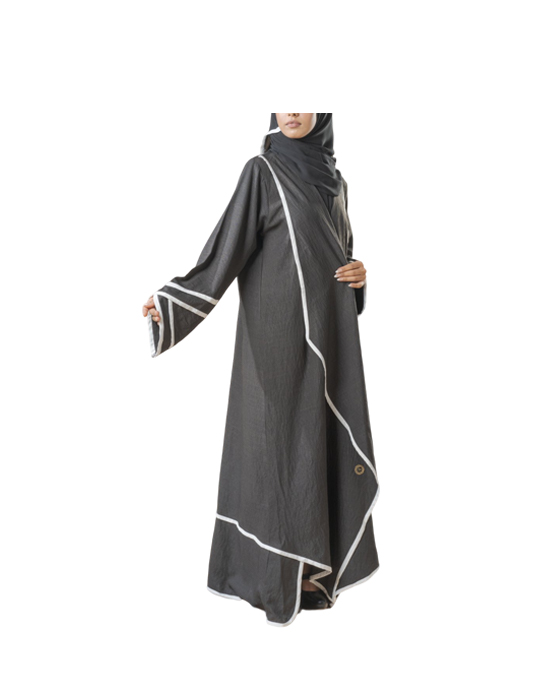 Classic Linen Abaya With White Stripes v1