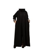 Practical Abaya With Crushed Gold Jacquard Inserts v1