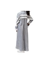 White And Gray Cotton Abaya With Longitudinal Stripes v2
