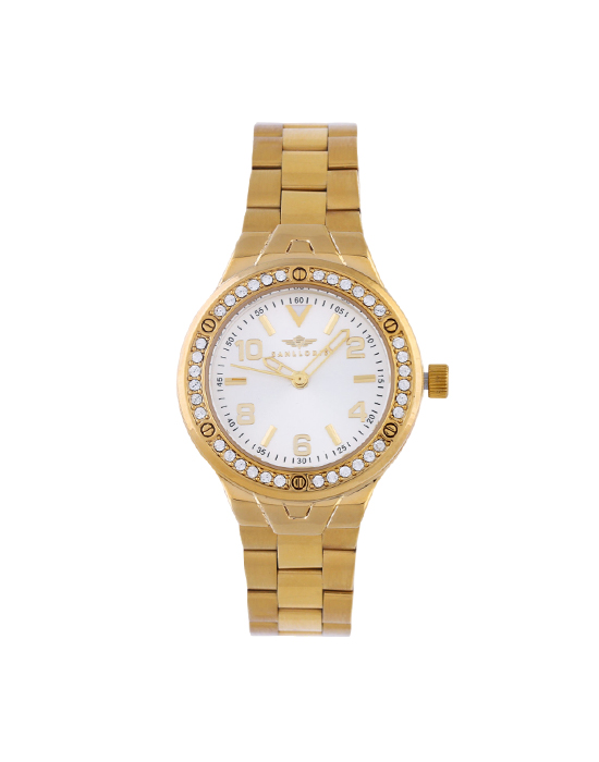 Women's Round Gold Watch With A White Dial v1