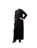 Black Linen Abaya With Pleats And Distinctive Embroidery v1