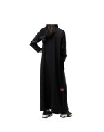 Black Linen Abaya With Pleats And Distinctive Embroidery v2