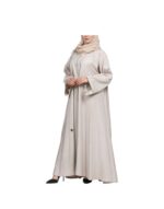 Beige Linen Cloche Abaya With Wide Sleeves v1