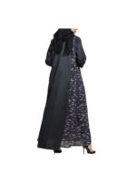 Black Crepe Cloche Abaya With Linen Insert v2