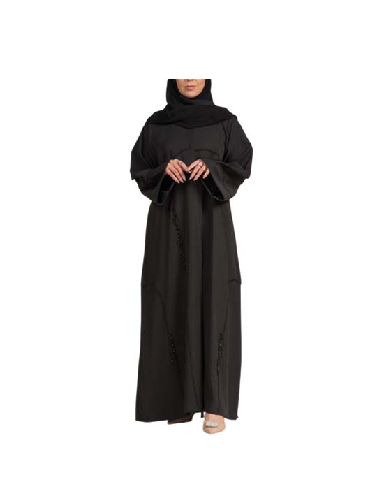 Black Crepe Half Cloche Abaya With Black Embroidery v2