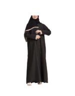 Black Crepe Half Cloche Abaya With Linen Insert And Embroidery v1