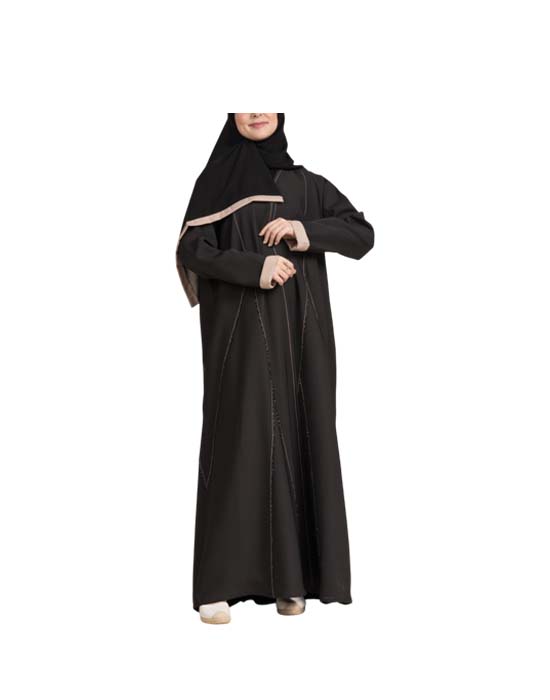 Black Crepe Half Cloche Abaya With Linen Insert And Embroidery v1