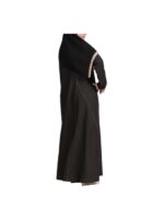Black Crepe Half Cloche Abaya With Linen Insert And Embroidery v2