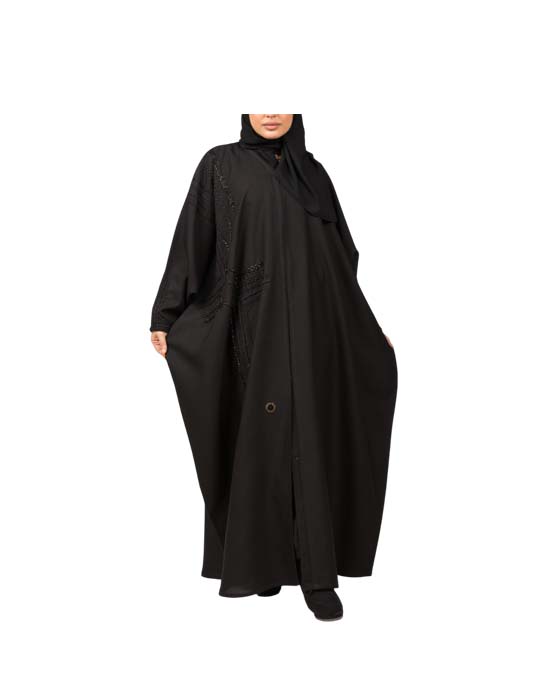 Black Embroidered And Beaded Abaya For Occasions v1