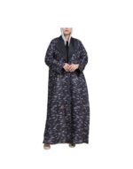 Black Linen Jacket Abaya With Wrap And Olive Taffeta Fabric v1