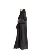 Black Shiny Silk Half Cloche Abaya At A Cost v2