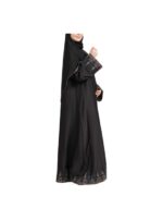 Black Silk Half Cloche Abaya With Square Embroidery v2