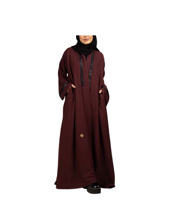 Burgundy Cloche Abaya With A Cuff In The Front v1