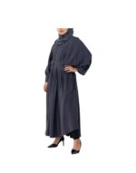 Dark Grey Linen Abaya With Pleats v1