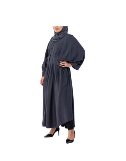 Dark Grey Linen Abaya With Pleats v1