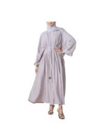 Distinctive Light Lilac Linen Abaya With Pleats v1
