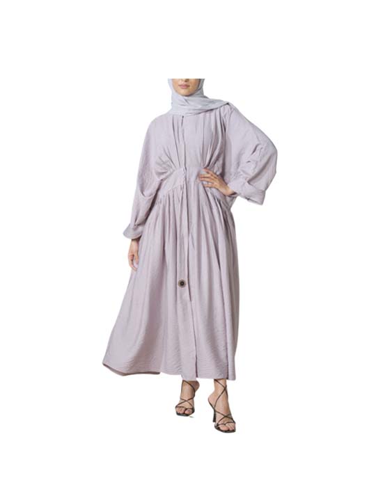 Distinctive Light Lilac Linen Abaya With Pleats v1