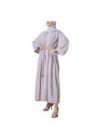 Distinctive Light Lilac Linen Abaya With Pleats v2